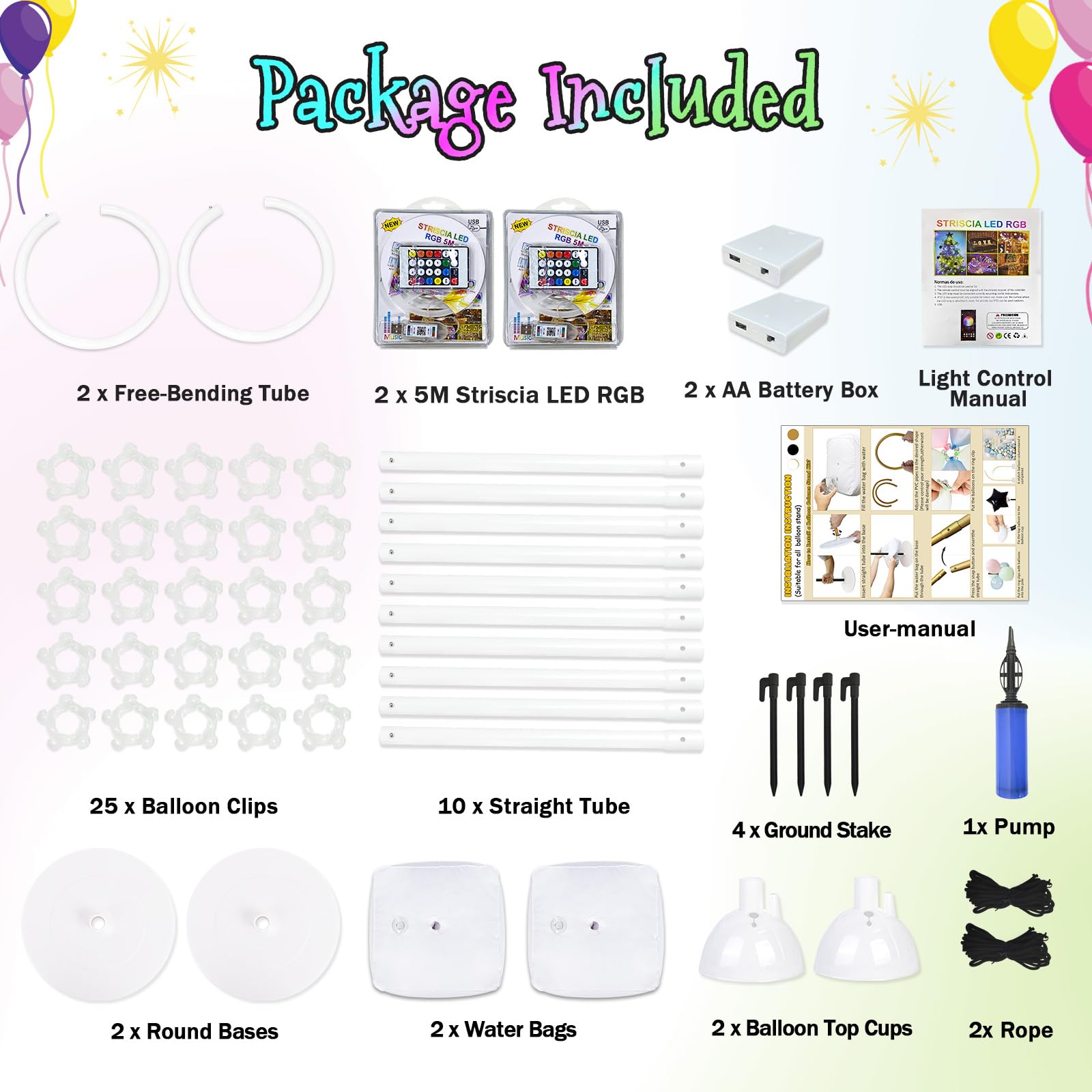 AerWo Lighted Balloon Arch Kit 8.2FT & 6FT, Free Bending Top Half Balloon Arch Stand with Base, Floor Frame for Wedding Birthday Party Baby Shower Yard Lawn Home Christmas Decorations