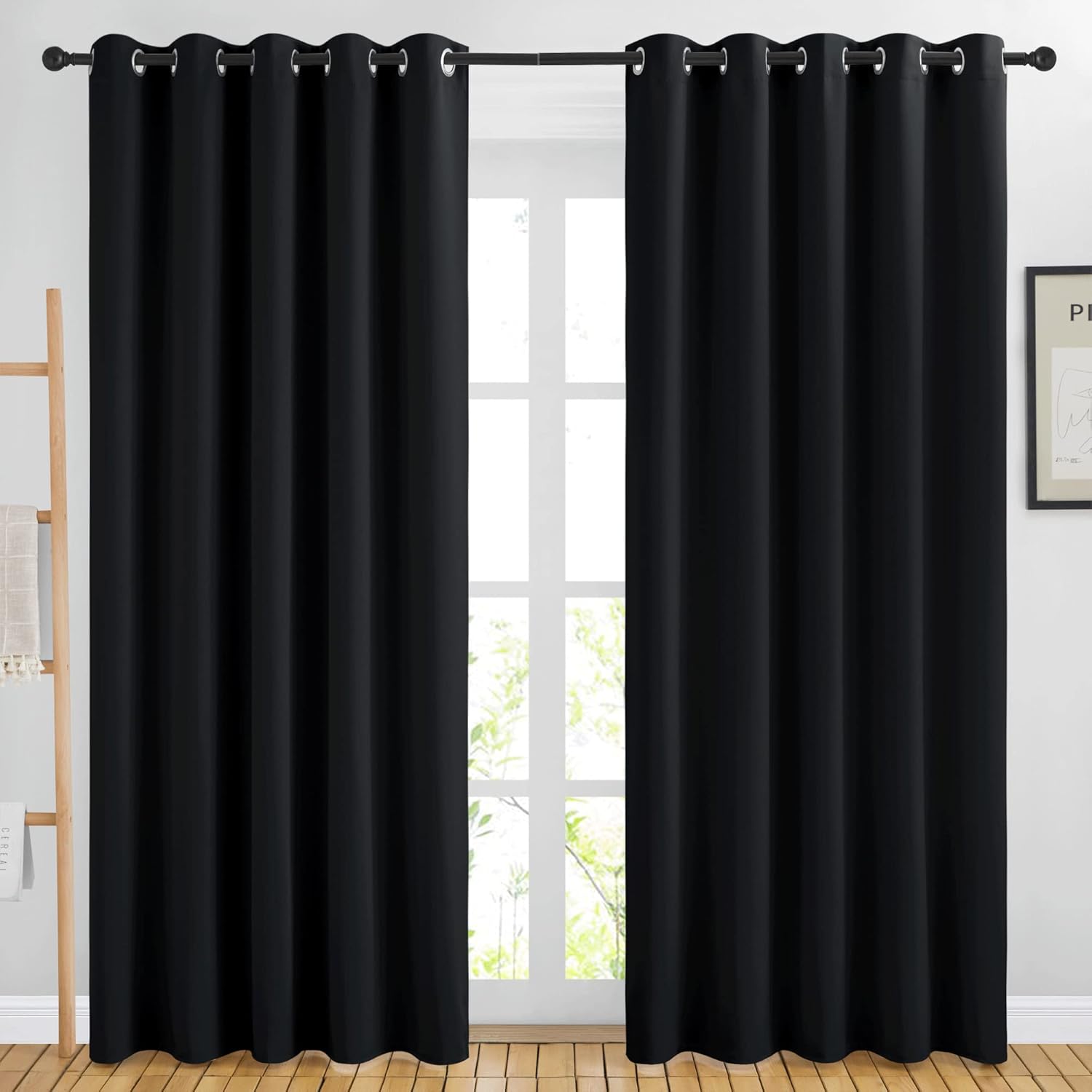 NICETOWN Blackout Curtains - Noise Reducing Thermal Insulated Drapes | 66 x 80 Inch | Black | 2 Panels