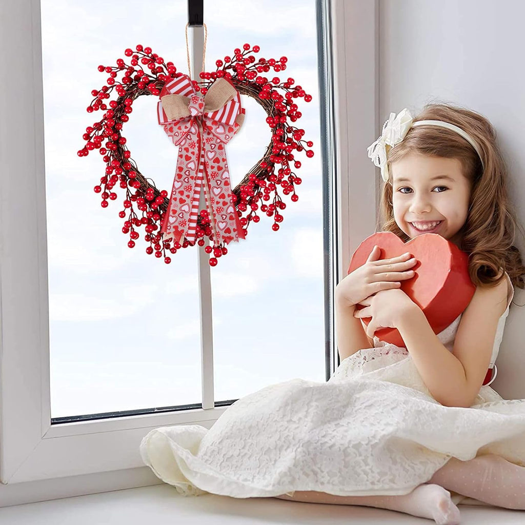 Meseey Valentine's Day Tree Topper Bow - Red Heart Print Burlap Bow for Indoor/Outdoor Decor
