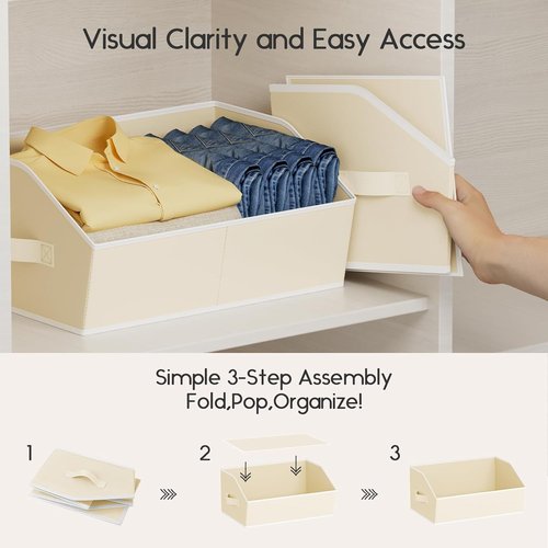 Homsorout Large Closet Organizers - 6 Pack Foldable Fabric Storage Baskets with Handles | Beige Trapezoid Design