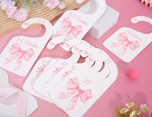 Bow Nursery Closet Dividers - Bow Baby Shower,Girl Closet Dividers,Baby Girl Closet Organizer with Bow,Newborn to 24 Months for Home Nursery (Pink)