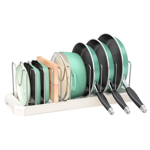 Pots and Pans Organizer for under Cabinet, Pan Pot Organizers inside Cabinet, Expandable Organizer with 10 Adjustable Dividers for Cookie Sheets, Cutting Boards, Pot Lids, Cookware - Frying Pan Rack