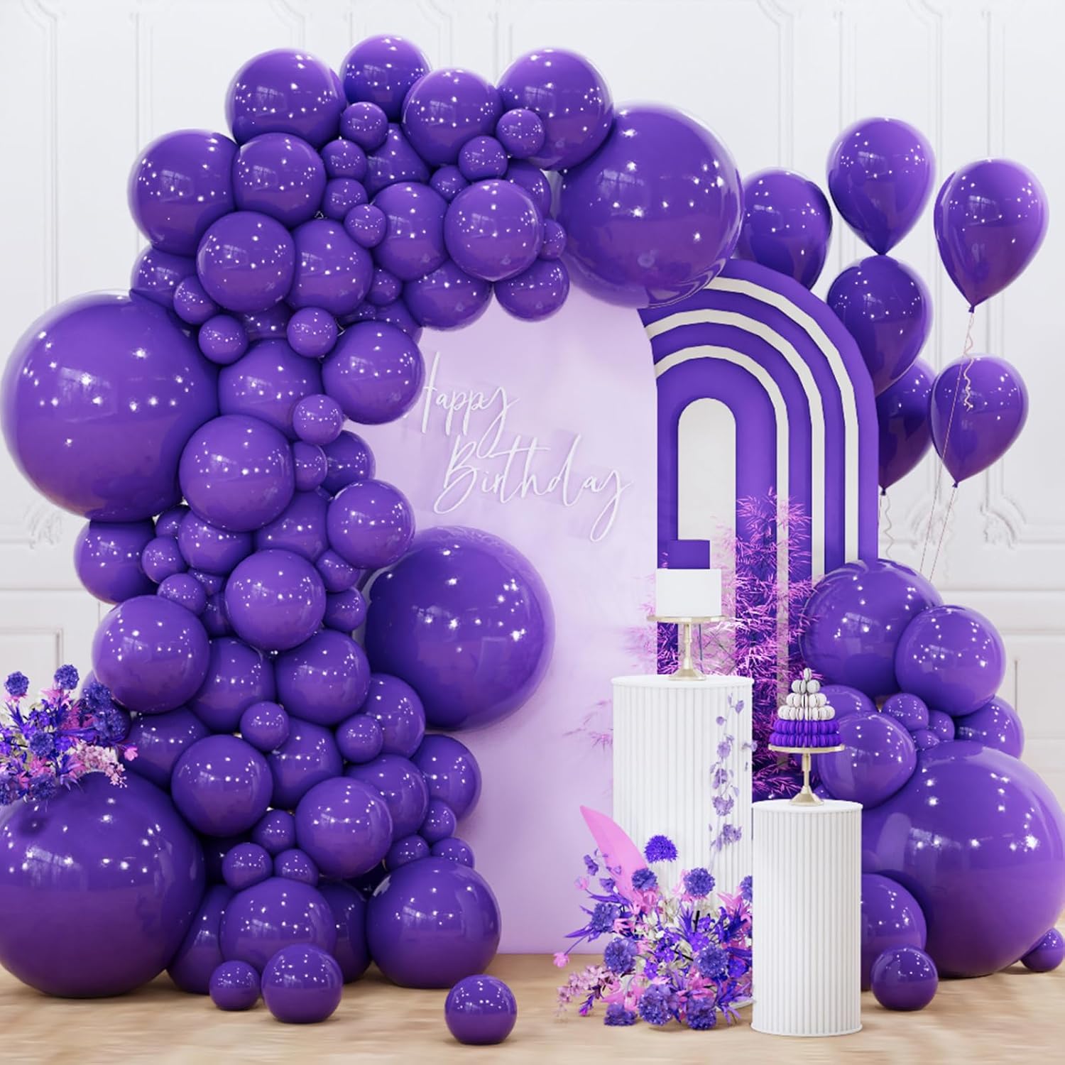 PartyWoo Dark Purple Balloons - 130-Piece Royal Purple Balloon Arch Kit | Various Sizes for Celebrations