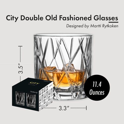 Orrefors City Double Old Fashioned Glass (Set of 4) - 11 Fl. Oz., Asymmetric Design, Glassware for Whiskey, Bourbon, Gin, Serving Cocktails & Margaritas, Dishwasher Safe
