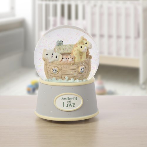 Precious Moments "Overflowing with Love" Noah's Ark Inspired Musical Resin Snow Globe, Sentimental Nursery Décor, Ideal Baby Shower or Holiday Figurine Gift, 173432