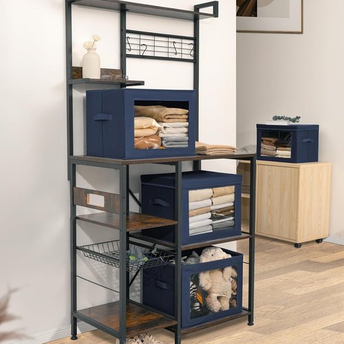 Homsorout Stackable Storage Bins - Large Fabric Closet Organizer Baskets with Lids | 5-Pack, Navy Blue