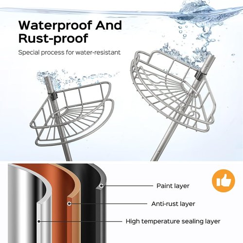 HAMITOR Corner Shower Caddy - 4-Tier Rust-Resistant Adjustable Organizer | 47-121 Inch No-Drill Installation - Space-Saving Silver Gray