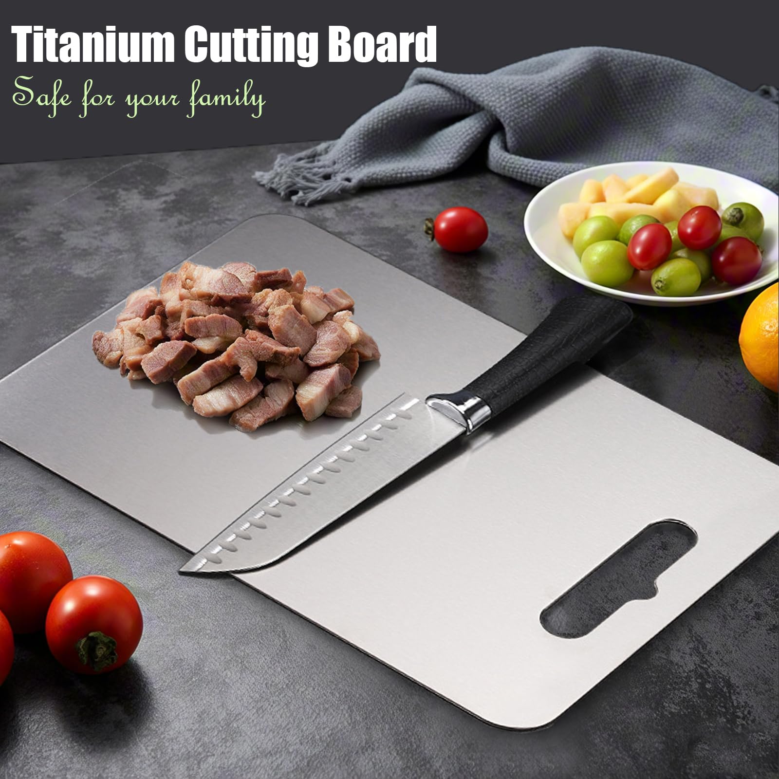 GYBETIN Titanium Cutting Board - Upgraded Thickened (0.08 in) Non-Deforming 100% Pure Titanium Cutting Boards with Non-Slip Pad, Food Grade Extra Large Cutting Boards (18 x 12 inch) (X-Large)