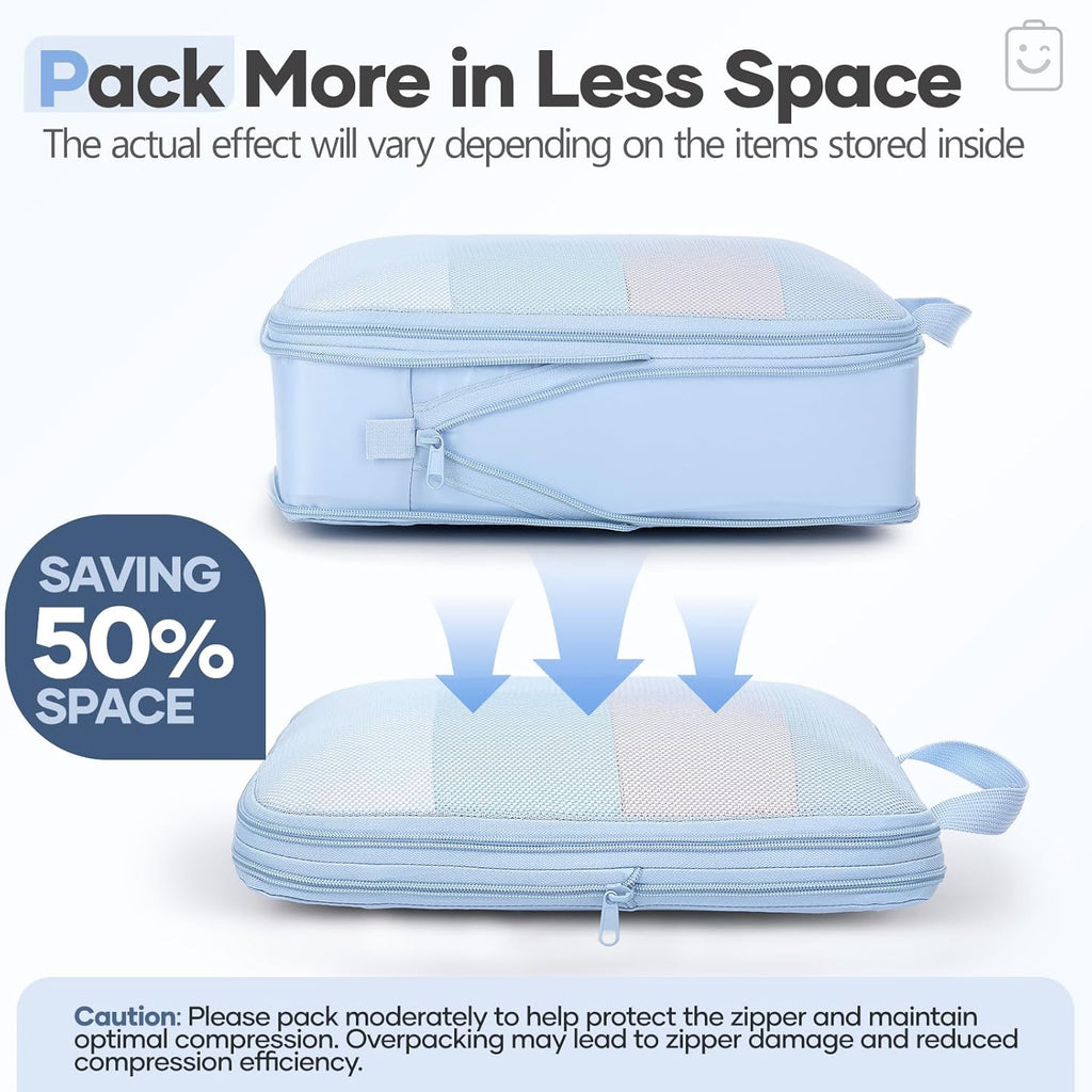 Veken Compression Packing Cubes - Expandable Travel Organizer Set | Durable Light Blue Luggage Bags