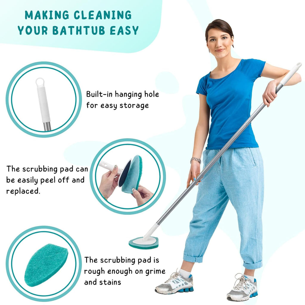 Skiennix Shower Scrubber - 47'' Long Handle Bathtub Brush with 6 Refill Pads for Easy Cleaning
