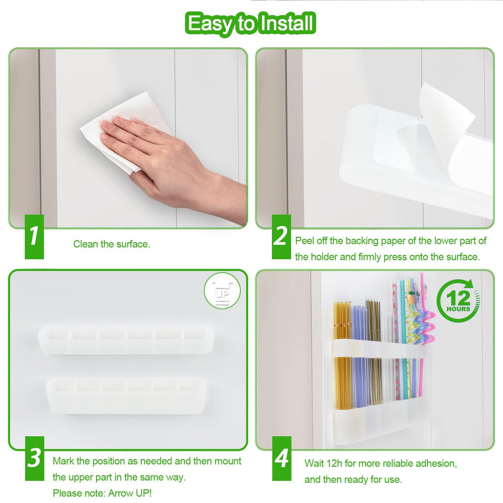 Straw Holder for Cabinet Door, Silicone Straw Organizer for Cabinet Door, Kitchen Cabinet Organizer Reusable Straws Dispenser for Home Kitchen Accessories (Transparent)