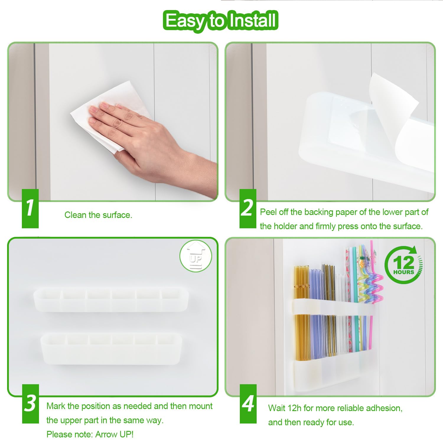 Straw Holder for Cabinet Door, Silicone Straw Organizer for Cabinet Door, Kitchen Cabinet Organizer Reusable Straws Dispenser for Home Kitchen Accessories (Transparent)