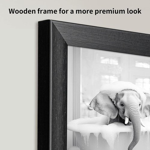 Elephant Wall Art by Animal | Funny Black and White Bathroom Decor | Framed 10" L x 8" W
