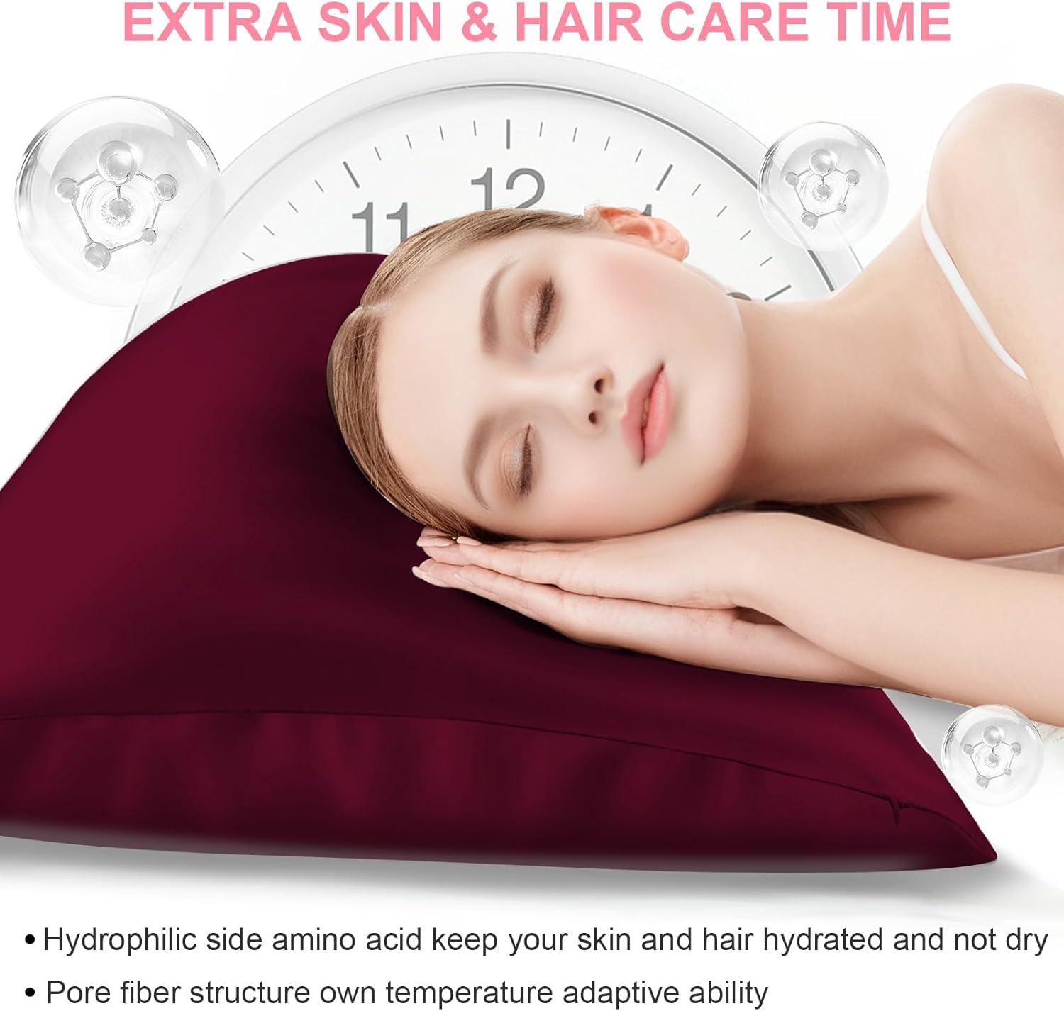 Skiennix Mulberry Silk Pillowcase - Soft & Breathable Standard Size with Hidden Zipper | Burgundy Red