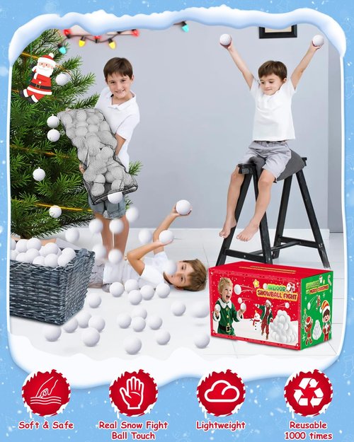 LQYoyz Snowball Fight Set - 100 Pack Large 2-Inch Fake Snow Balls for Kids | Winter Party Decor & Toys