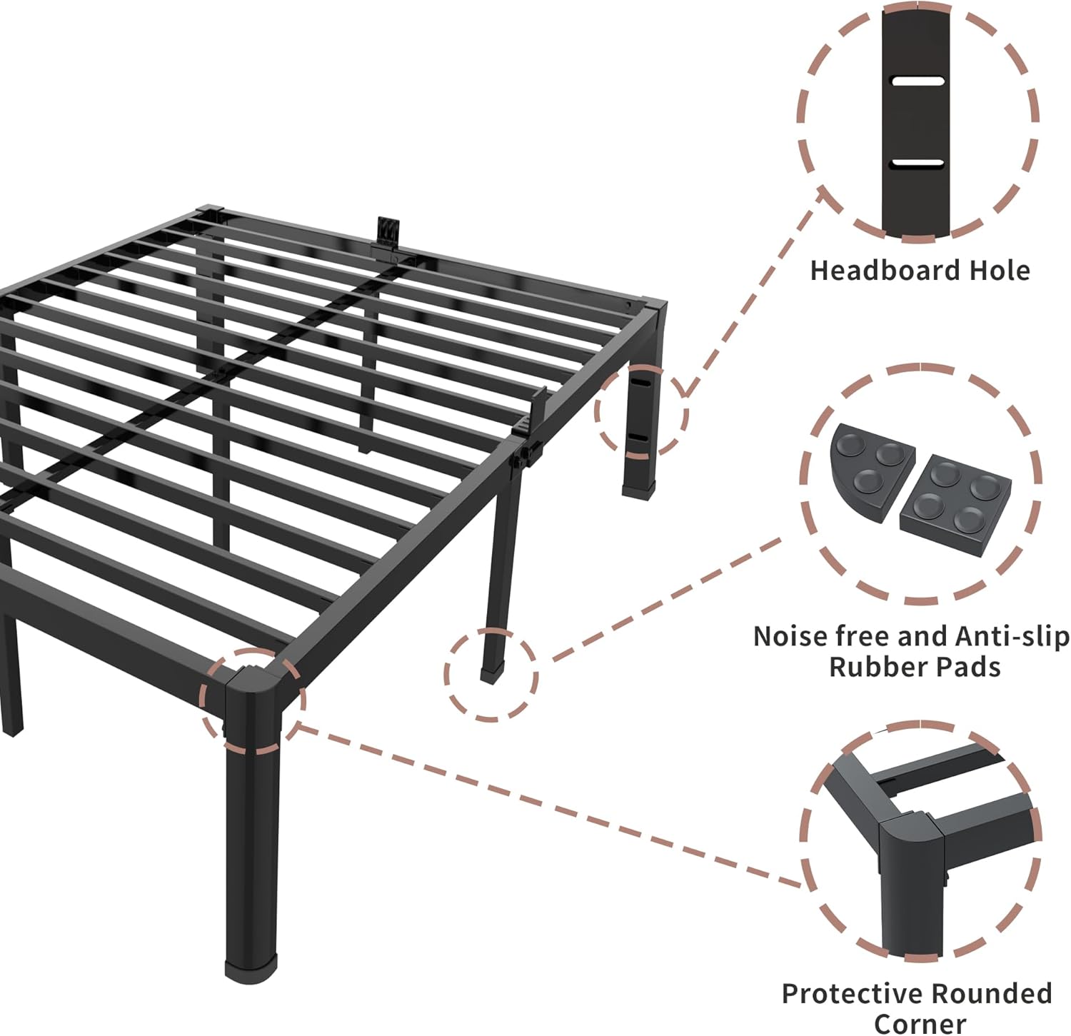 ROIL 18 Inch Queen Bed Frame - Heavy Duty Metal with Rounded Corners & Headboard | Easy Assembly, No Box Spring Needed