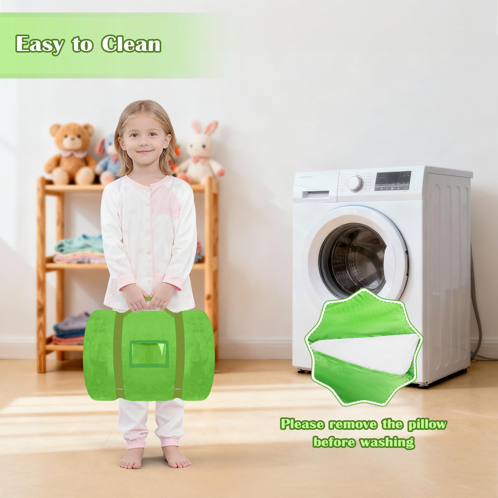 Toddler Nap Mat,Crocodile Kids Sleeping Bag 67‘’×27‘’,Extra Large Slumber Bag Thick with Removable Pillow for Girls Boys,Soft Plush Roll Up Sleeping Mat Lightweight for Preschool,Daycare,Travel,Green