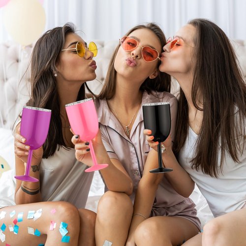 Yinder 8 Pcs Stemmed Stainless Steel Wine Glasses, 12 oz Stainless Wine Goblet with Lids Double Wall Insulated Unbreakable Goblets Insulated Stem Tumbler for Friendship Birthday Party(8 Colors)