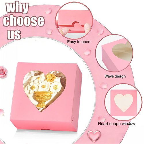 JCXGRVC 48PCS 4x4x2 Heart-Shaped Window Bakery Boxes in Pink,White, Red - Perfect for Cookie, Strawberries, Mini Bundt Cakes, Chocolate Truffles & Small Desserts-Wedding and Party Favors