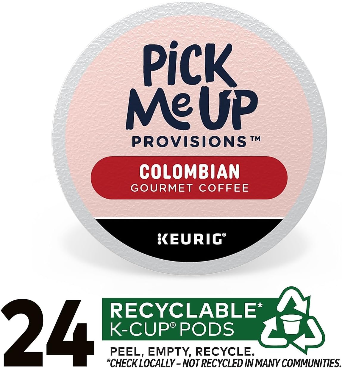 Pick Me Up Provisions K-Cup Coffee Pods - Colombian Medium Roast, 100% Arabica, 24-Pack