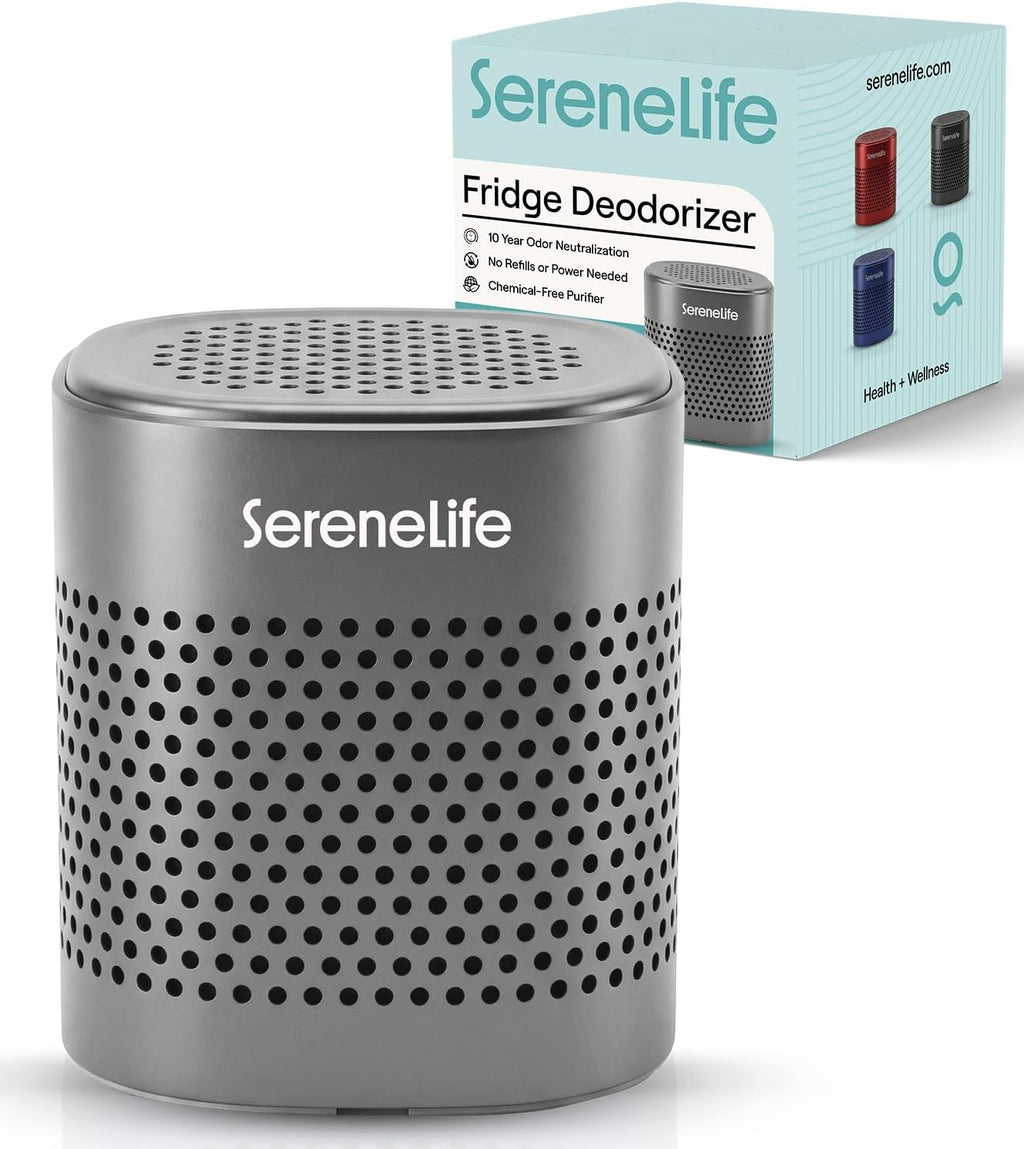 SereneLife Fridge Deodorizer - Multi-Use Aluminum Pod for Odor Elimination | Compact & Reusable, Lasts 10 Years (Gray)