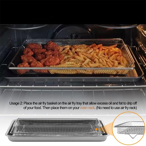 Atgestore Air Fryer Tray Replacement for Frigidaire Ready Cook 27’’ Oven Parts AFT27FRIG 20.3 x 15.3 Inches Air Fryer Rack FCWS2727AS 304 Stainless Steel Frigidaire Wall Oven Air Fryer Basket 1 Set