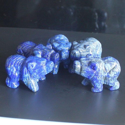 Hand-Carved Lapis Bear Figurine - Unique Mixed Gemstone Crystal Animal Sculpture