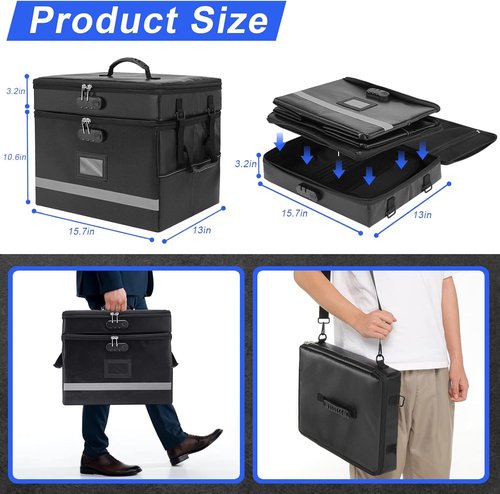 EXLIFBAG Fireproof File Box - Portable 2-Layer Document Organizer with Lock & Handle for Home Office