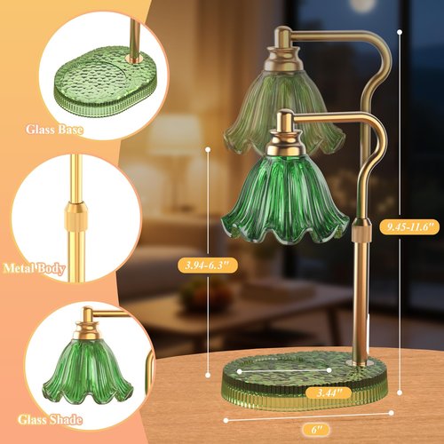 WYghyronic Candle Warmer Lamp with Adjustable Height - Flameless 4-Level Dimmable Wax Warmer, Timer Function & Stylish Design in Multiple Colors (Green)