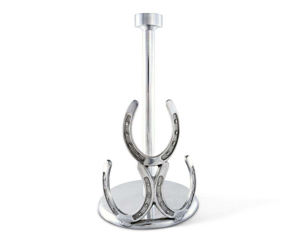 Arthur Court Aluminum Horseshoe Western Cowboy Decorative Countertop Paper Towel Holder Standing 12.5 inch Tall