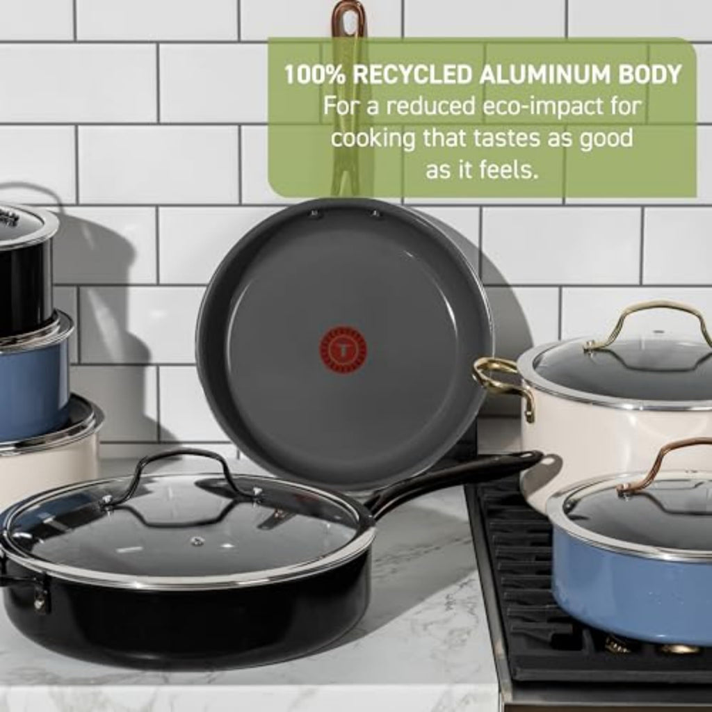 T-Fal Preserve Ceramic Nonstick Frying Pan Skillet 12-inch, Oven Broiler Safe up to 350°F Cookware, InoCeram Glide Technology, Frying Pan, Skillet Pots & Pans, Blue