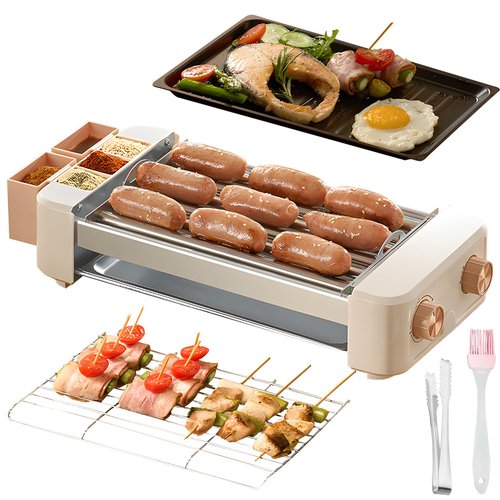 Hot Dog Roller, 3 in 1 Hot Dog Machine 6 Rollers, 3-Speed Control Hotdog Roller Grill, Non-Stick Removable Grilling & BBQ Plates, for Family Gatherings & Outdoor BBQ, Easy to Clean