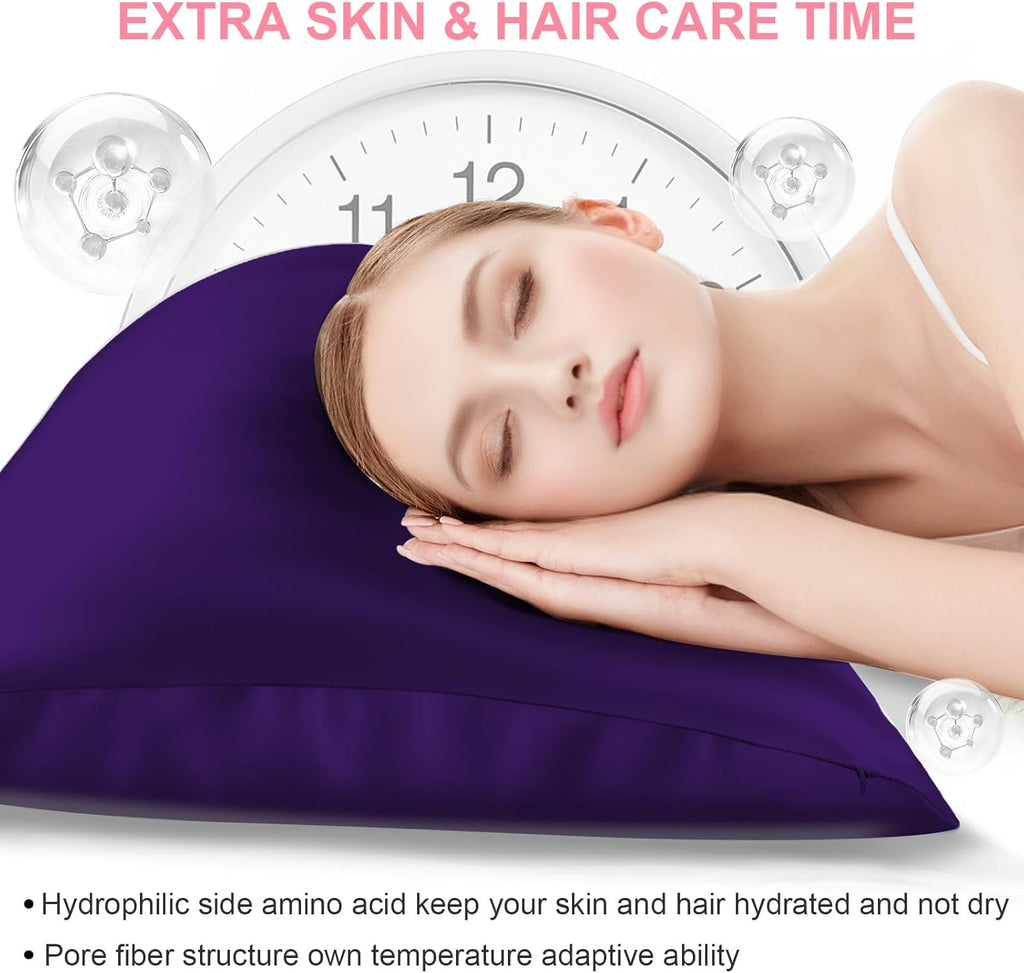 Mulberry Silk Pillowcases by Skiennix - 2 Pack Standard Size with Hidden Zipper | Soft, Breathable Cooling for Hair & Skin - Purple