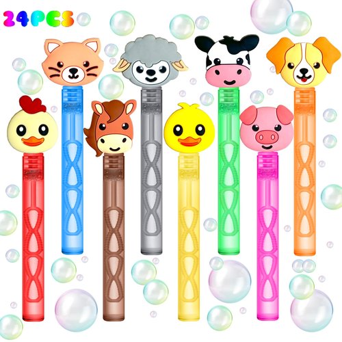 uoyoi Farm Party Favors,24Pcs Farm Animal Bubble Wands for Kids Birthday Party Supplies,Baby Shower Prizes Pinata Goodie Bag Stuffers Gift