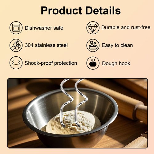 2pcs 990143000 Mixer Dough Hook for Hamilton, Stainless Steel Hand Mixer Replacement Beaters Attachments Dough Hook Accessories Compatible with Hamilton Beach 62630R 62632R 62633R