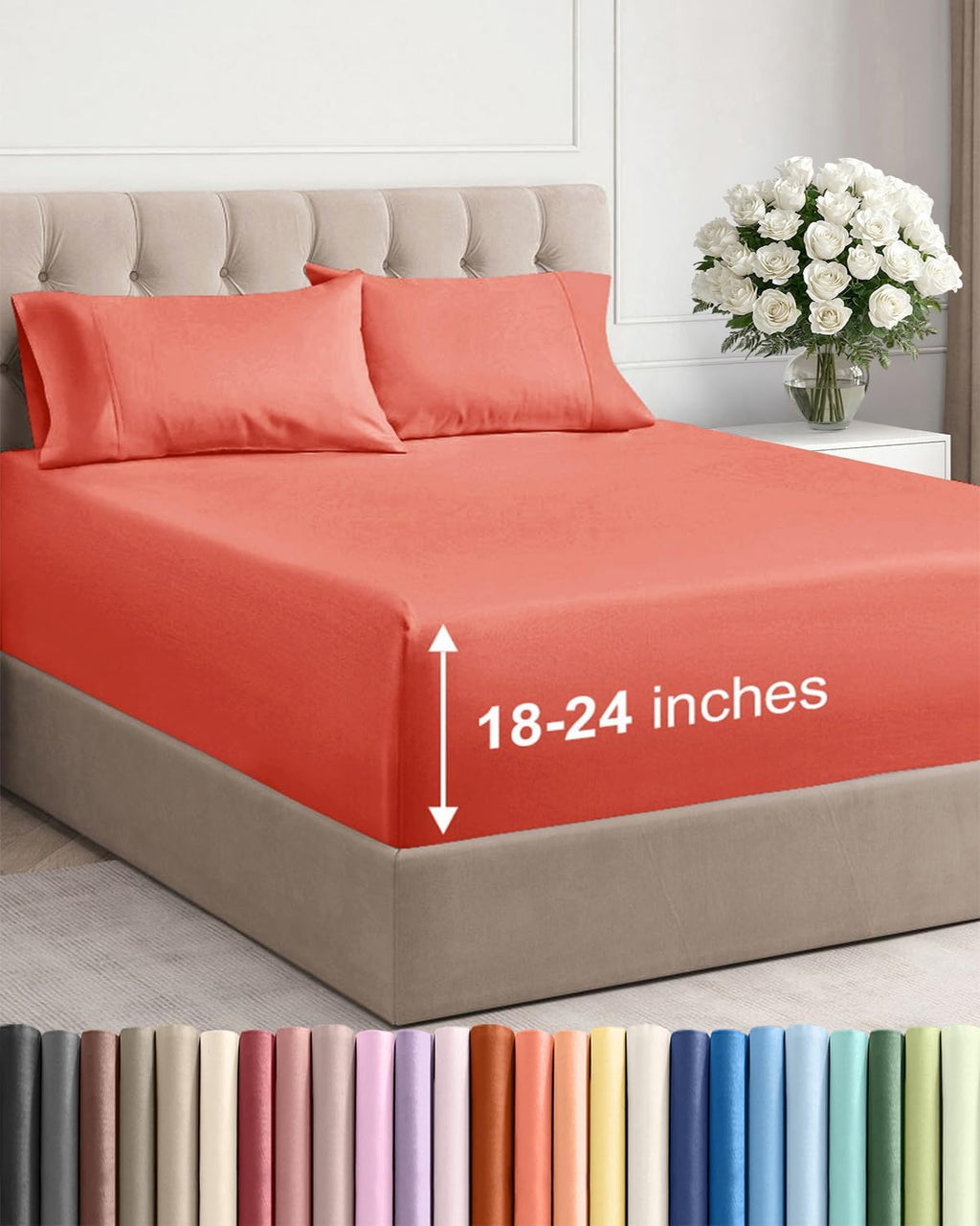 Skiennix Extra Deep Twin Sheet Set - 4 Piece Breathable Cooling Sheets - Luxurious Coral Bedding for All Ages