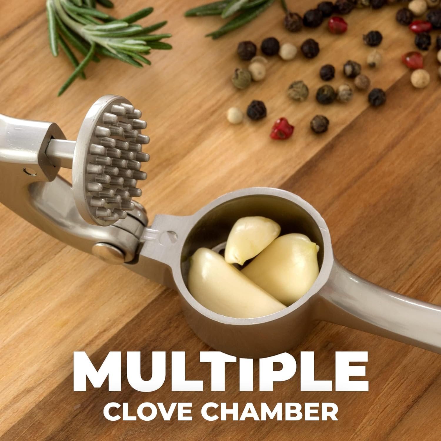 Zulay Kitchen Garlic Press Set - Rust-Proof Professional Mincer with Ergonomic Handle & Silicone Peeler (Silver)
