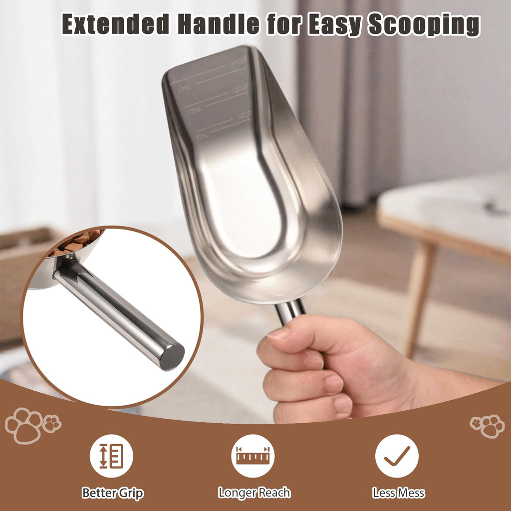 Mutclord Pet cat-dog food-scoop measuring cup - Food-grade 304 stainless steel material | 3/4 Cup capacity | Precision scale measurements