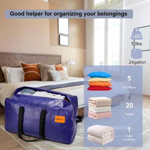 KRYSTY 8-Pack Moving Bags and Large Storage Bags with Strong Handles，Durable Zippers，Heavy Duty Moving Bags for Space Saving and Moving Supplies