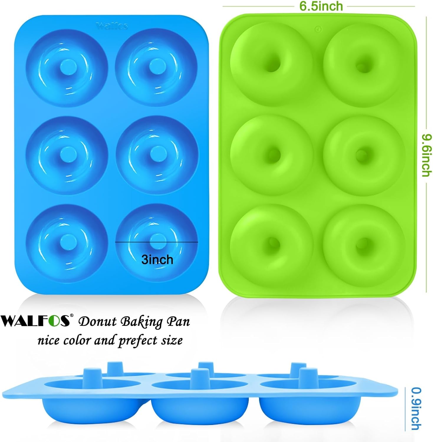 Walfos Non-Stick Donut Pan - Silicone Doughnut Mold, BPA-Free, Easy Release | Set of 3