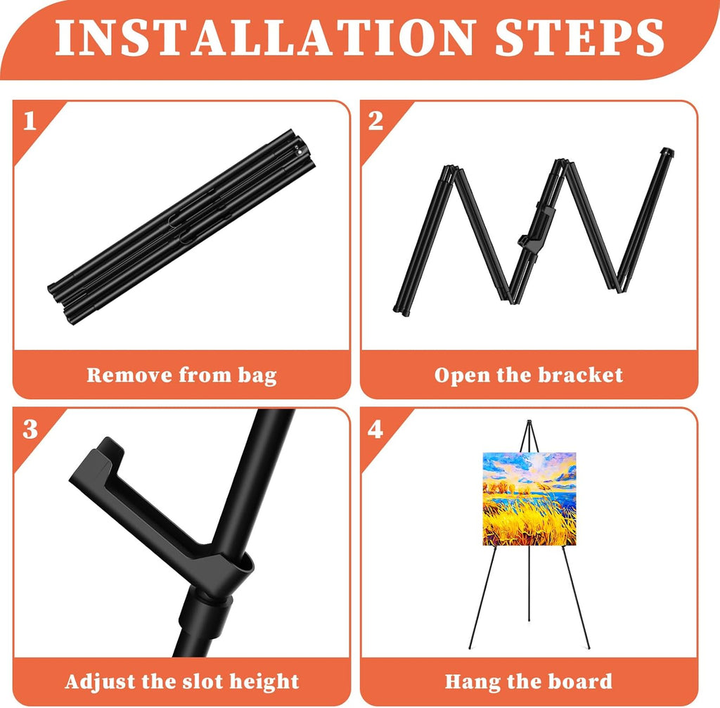Skiennix Portable Easel Stand - Lightweight Adjustable Tripod for Wedding Signs | 63" Black Metal (2 Pack)