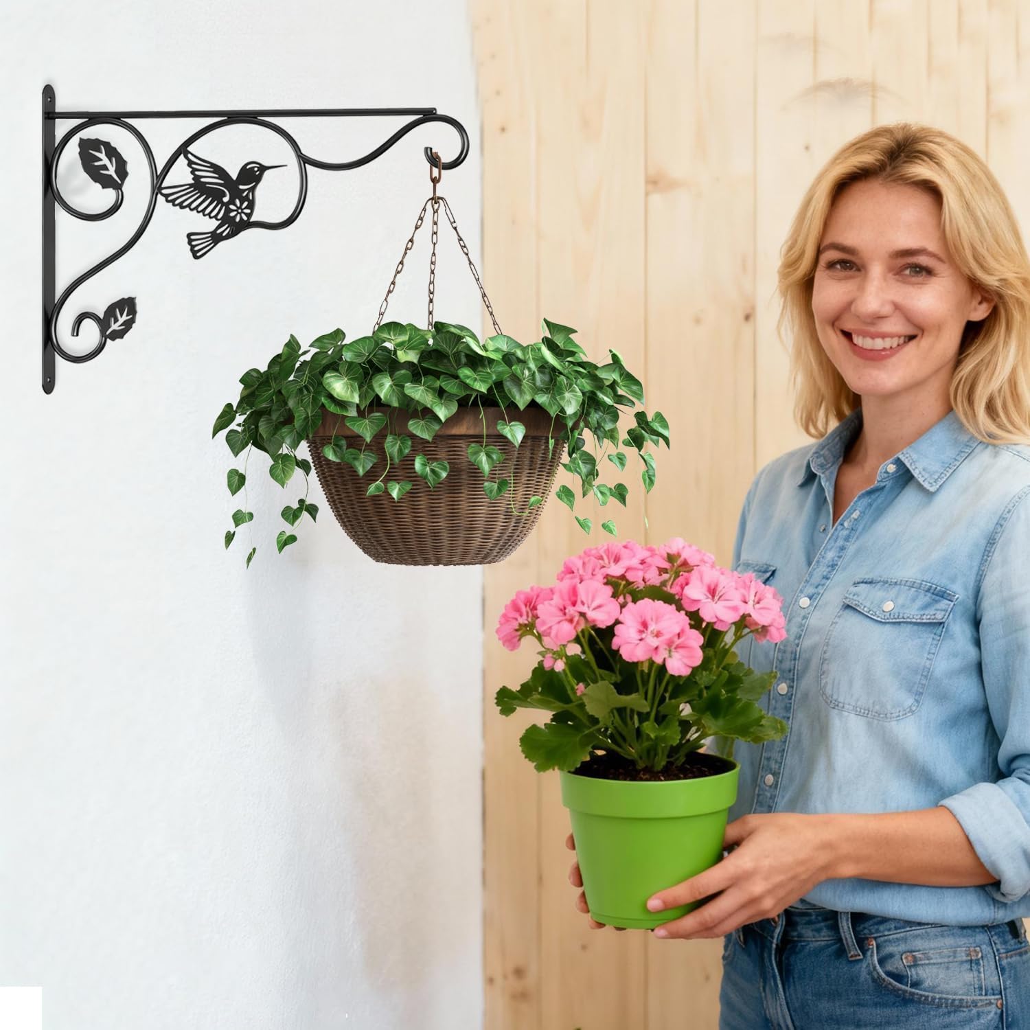 Skiennix Plant Hooks - Sturdy 12-Inch Metal Wall Hangers for Indoor/Outdoor Decor | Black Finish