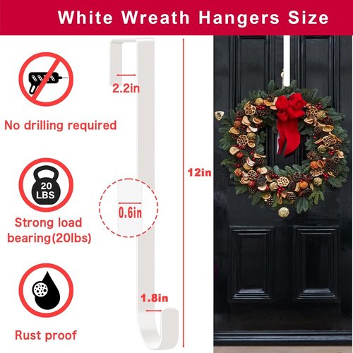 ESFUN Black Wreath Hanger - Over The Door Metal Hook for Christmas Decorations | 12 Inch, 2 Pack