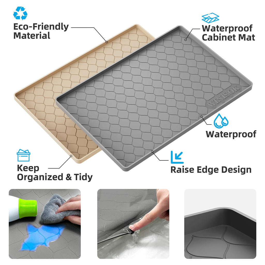 Winisok Silicone Under Sink Mat 19" x 19", kitchen Essentials and Gadgets, Shelf liner and Cabinet Protector, Home Organizers and Storage, Waterproof Bathroom Tray