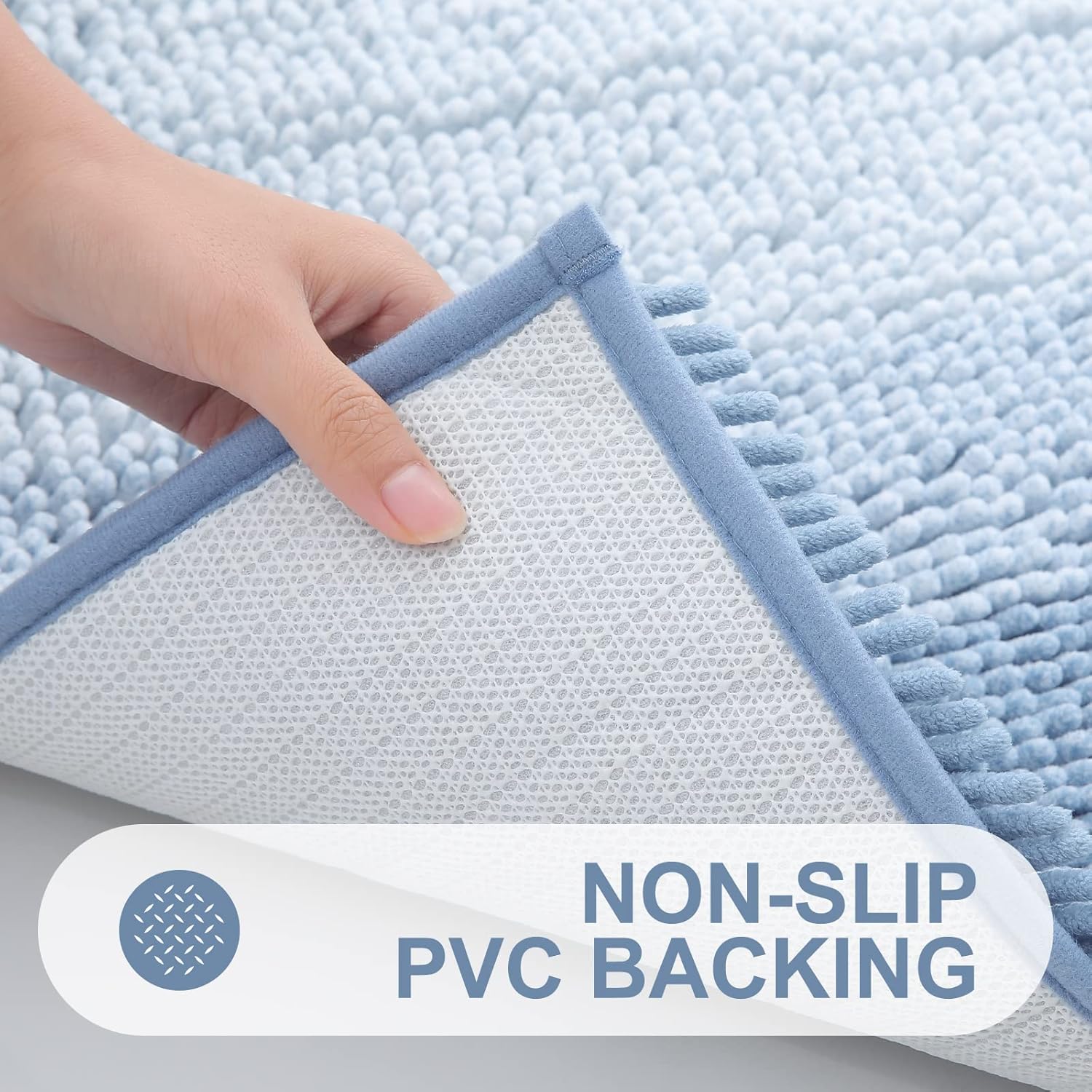 OLANLY Bathroom Rug - Extra Soft Chenille Shaggy Mat | Non-Slip, Absorbent Bath Mat (24 x 16 Inch, Blue)
