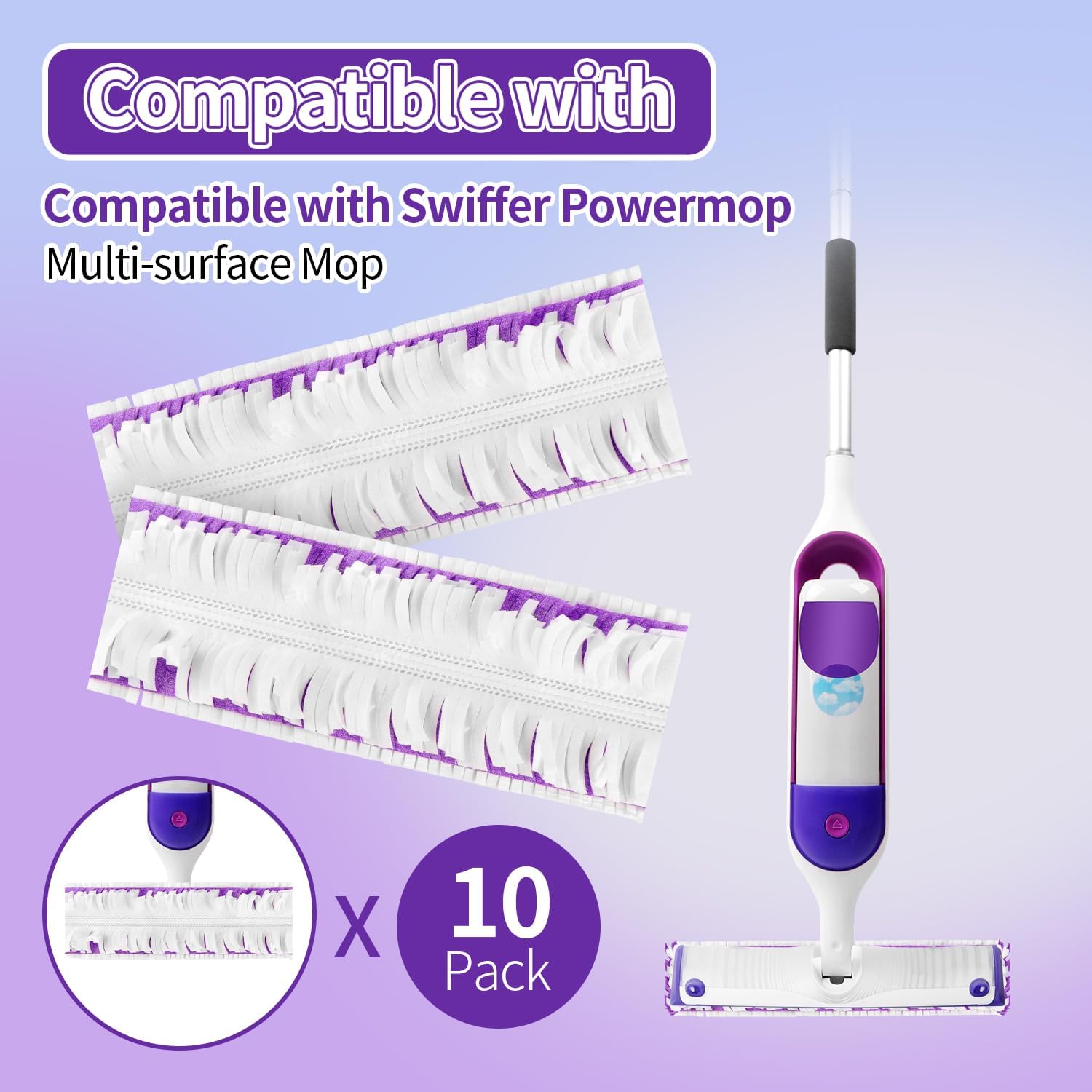 Skiennix Disposable Power Mop Pads - 10 Pack Unscented Replacement Refills for Swiffer Power Mop | Ideal for Hardwood Floors