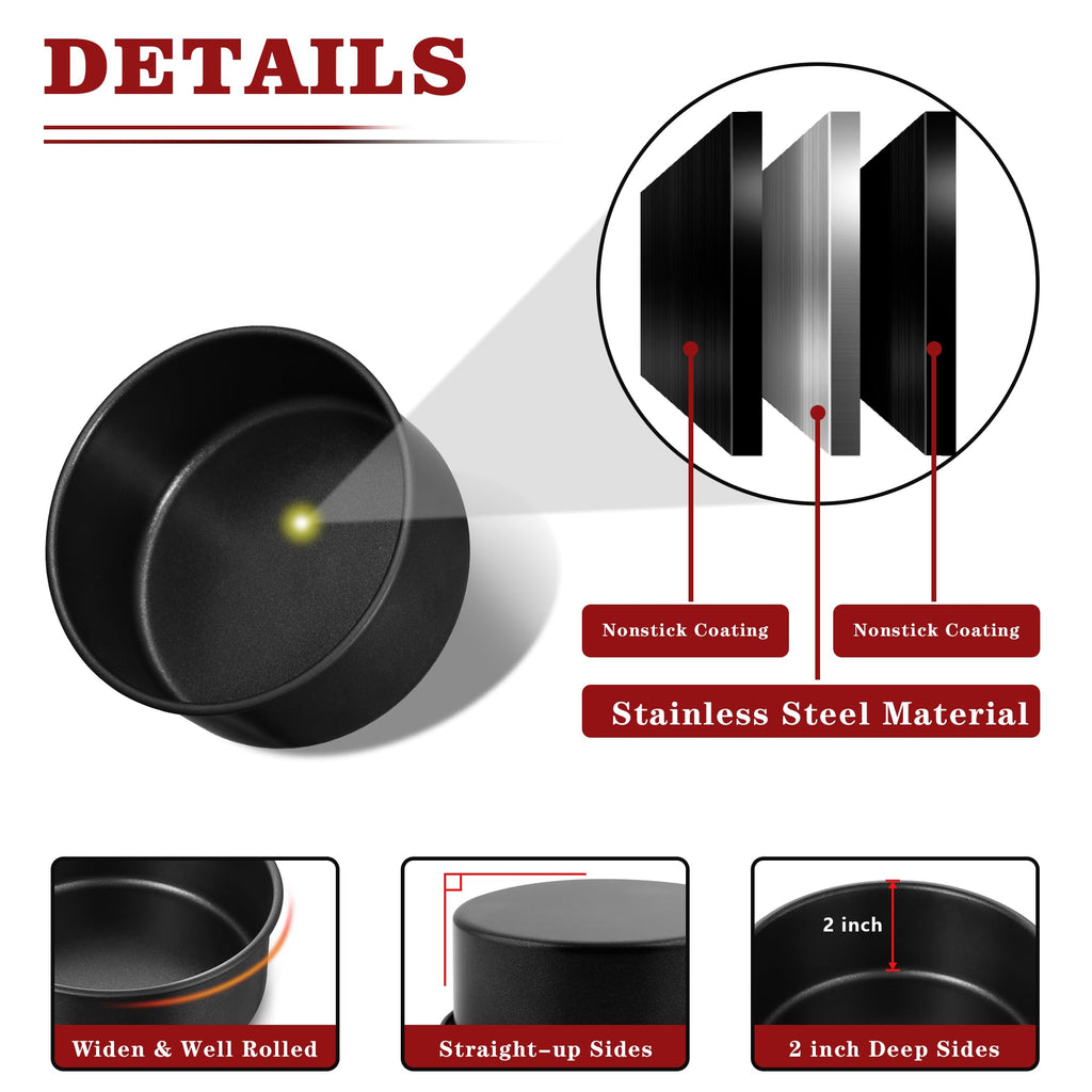 E-far 5 Inch Cake Pan Set of 3, Nonstick Stainless Steel Small Baking Pans Tins, Round Bakeware for Layer Cakes, Stainless Steel Core & Non-Toxic Coating, Straight Side & 2 Inch Deep