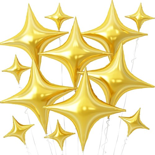 Gold Star | 12 Pcs Gold Foil Star Balloons - 26 Inch & 10 Inch for Birthday, Graduation, Baby Shower, Wedding Decor