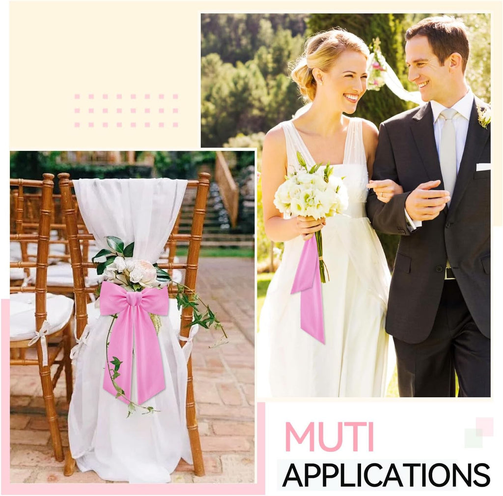 Skiennix Pink Wreath Sash - Elegant Linen Ribbon Bow for Front Door & Porch Decor | 2 Pcs Set