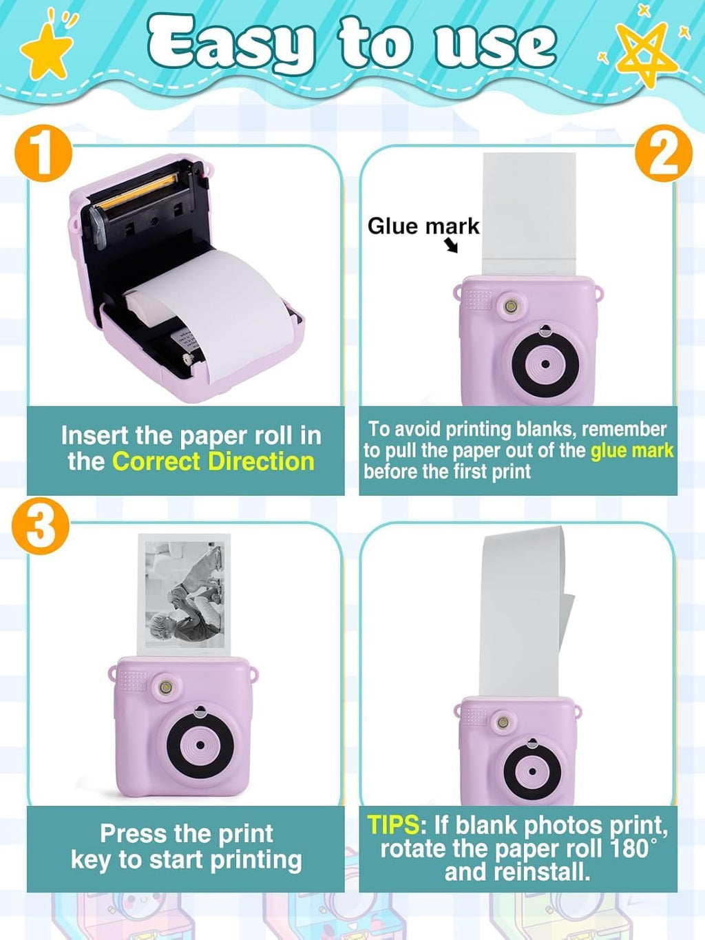 Skiennix Instant Camera Print Refill Paper - 9 Thermal Rolls for Kids' Photo Printers | Perfect Birthday Gift